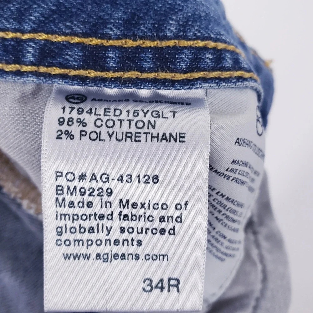AG Adriano Goldschmied Everett Slim Straight Jeans Blue Denim Stretch Size 34